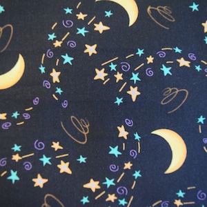 Moon and Stars from The Spooktacular Gnomes Collection by Audi Metz for Kanvas with Benartex. Fabric by the Yard #2469
