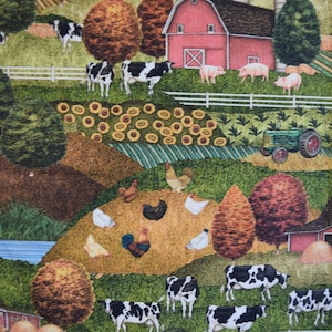 Farm Scene from Greener Pastures Collection by Dan Morris for Quilting Treasures. Fabric by the Yard #2147