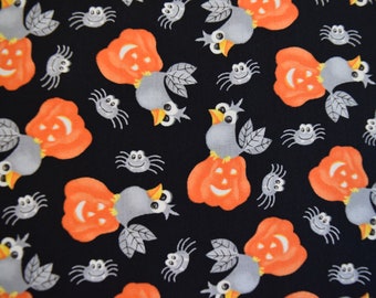 Halloween Pumpkins and Crows from Boo Collection by Delphina Cubitt for Henry Glass. Fabric by the yard.