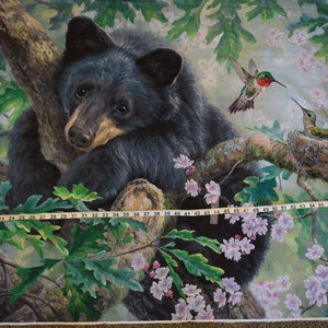Bear in Tree Panel from Wish I Could Fly Collection by Abraham Hunter, for Four Seasons, for David Textiles. Panel #2410