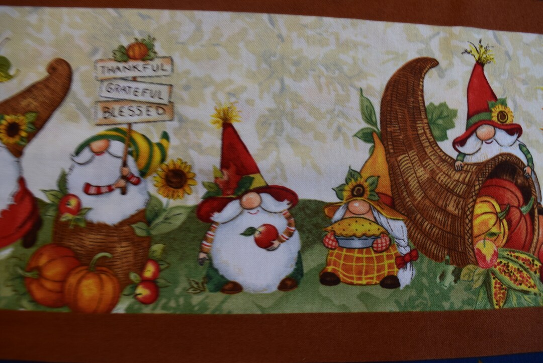 Gnomes Fall Stripe From the Gnome-kin Patch Collection by Wilmington ...