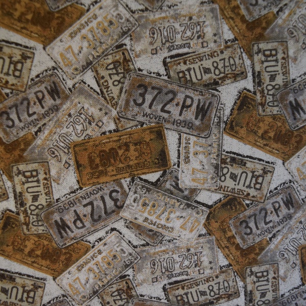 Antique License Plates from the Garage Collection by the Gallery for Choice Fabrics,  Quilt or Craft Fabric,  Fabric by the Yard.