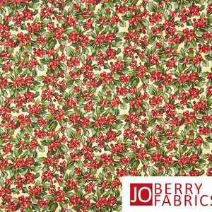Holly Berries Fabric, Woodland Christmas by Fabri-Quilt. Fabric by the Yard #826