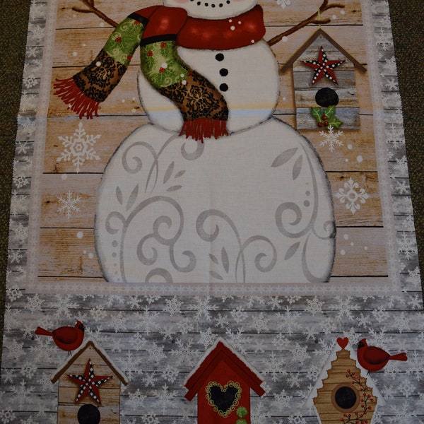 Snowman Panel from the Snow Place Like Home Collection by Sharla Fults for Studio E.   Quilt or Craft Fabric.   Fabric by the Yard.