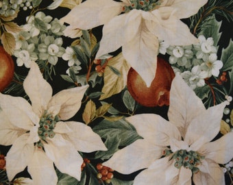 White Poinsettias from Winter Botanical Collection by Laura Berringer for Marcus Fabrics. Fabric by the yard.