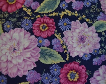 Floral Print on Navy by Avalon for Andover Fabrics.