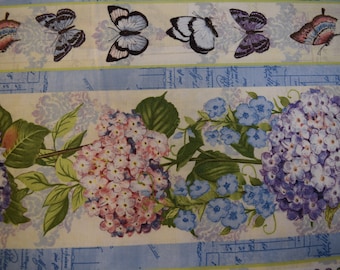 Hydrangea and Butterfly Stripe from the Hydrangea Mist Collection by Susan Winget for Wilmington.  Fabric by the Yard,  JoBerry Fabrics.