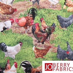 Chickens and Roosters Fabric. Fabric by the Yard