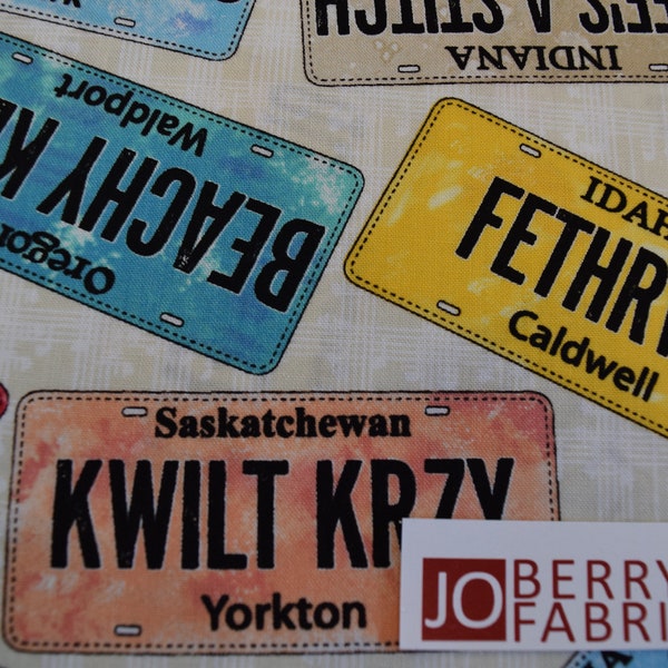 License Plates from the 2018 Row by Row Collection by Debra Gabel of Zebra Patterns for Timeless Treasures, Quilt or Craft Fabric.