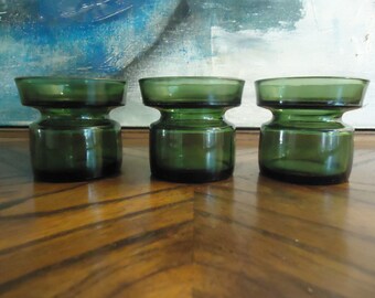 Dansk IHQ Jens Quistgaard Candle Holders . Set of 3 Green Glass
