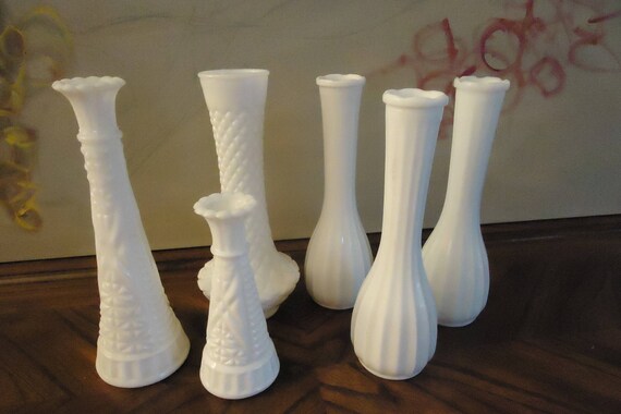 Vintage Milkglass Collection 6 Milkglass Vases Etsy