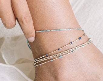 Silver grain and Lapis Lazuli or Turquoise beads anklet (BA0003)