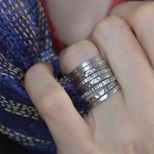 Stackable silver rings with different textures R0021 image 1