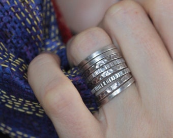 Stackable silver rings with different textures (R0021)