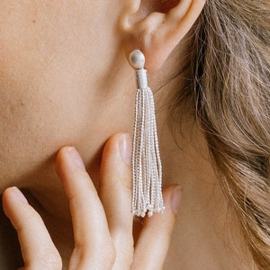 Silver beads tassel earrings E0220 image 1