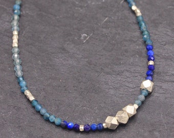 Topaz, Lapis Lazuli and silver beads anklet (BA0005)