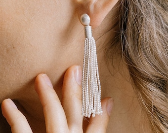 Silver beads tassel earrings (E0220)