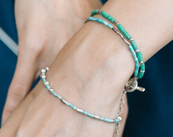 Turquoise and silver beads bracelet (B0027)