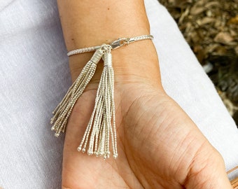 Foxtail bracelet with hanging beaded  silver tassels (B0087)