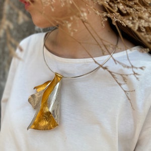 Gold coated folded leaves collar necklace*silver necklace*necklace for women*necklace for her*silver women necklace (N0123)