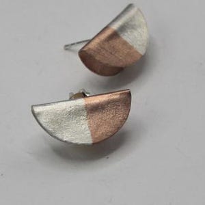 Half-moon stud earrings with inner posts in silver or partial rose gold finish*silver earring,stud earring, earring for women (STE12A)