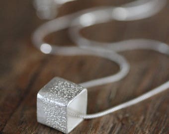 Handmade silver cube necklace (N0074)