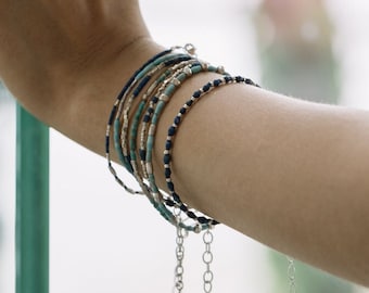 Lapis Lazuli and silver sugar cube beads bracelet (B0031)