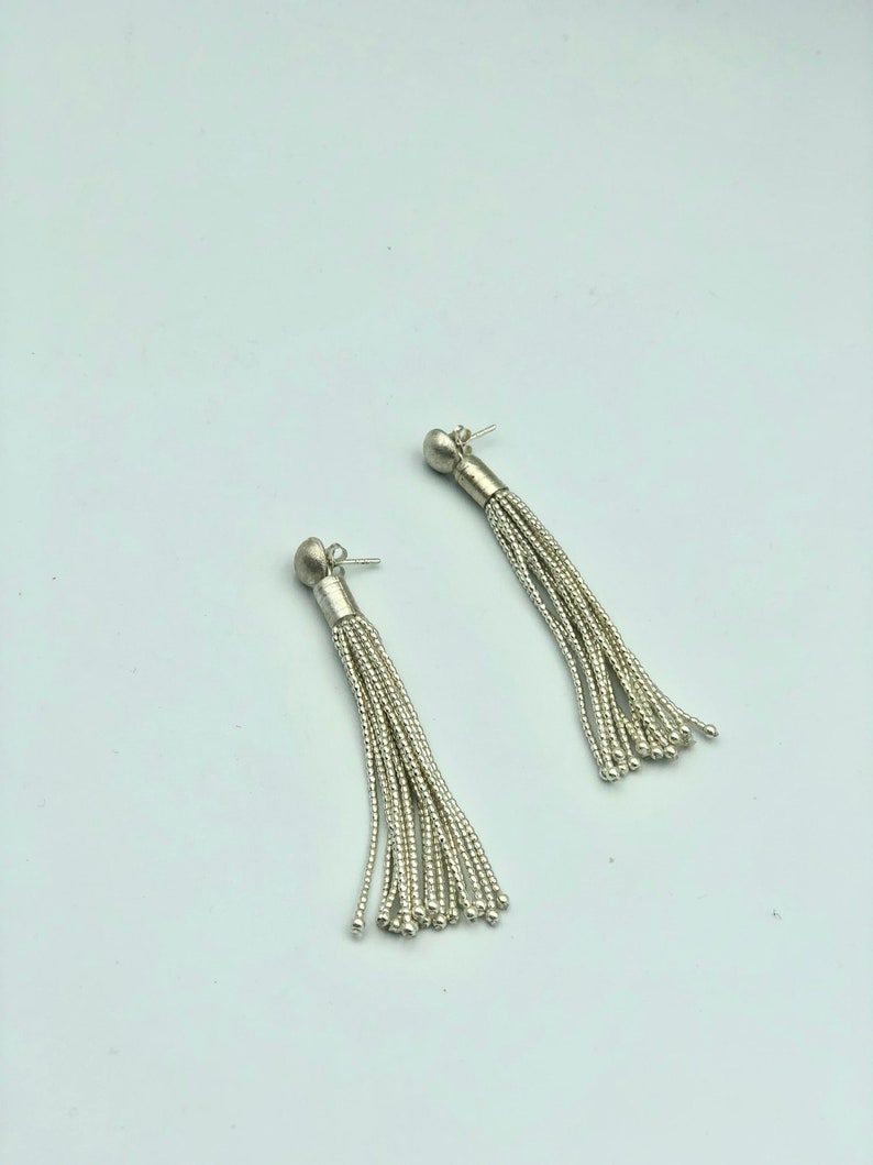 Silver beads tassel earrings E0220 image 5