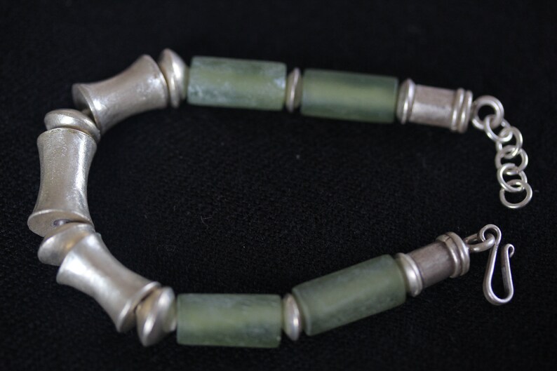 Bamboo shape Bracelet with Bobbin sterling silver pieces and Etsy