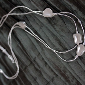 2 tiered handmade silver necklace with hollow silver geometric beads N0003 image 2