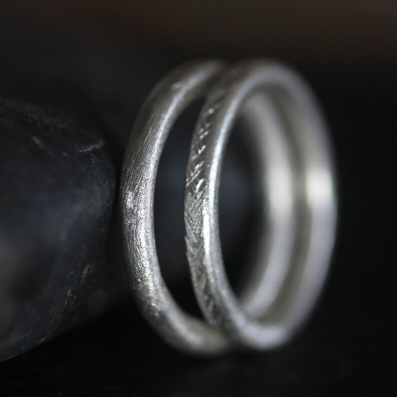 Pair of handmade silver rings with different textures R0053 image 4