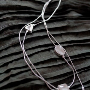 2 tiered handmade silver necklace with hollow silver geometric beads N0003 image 4