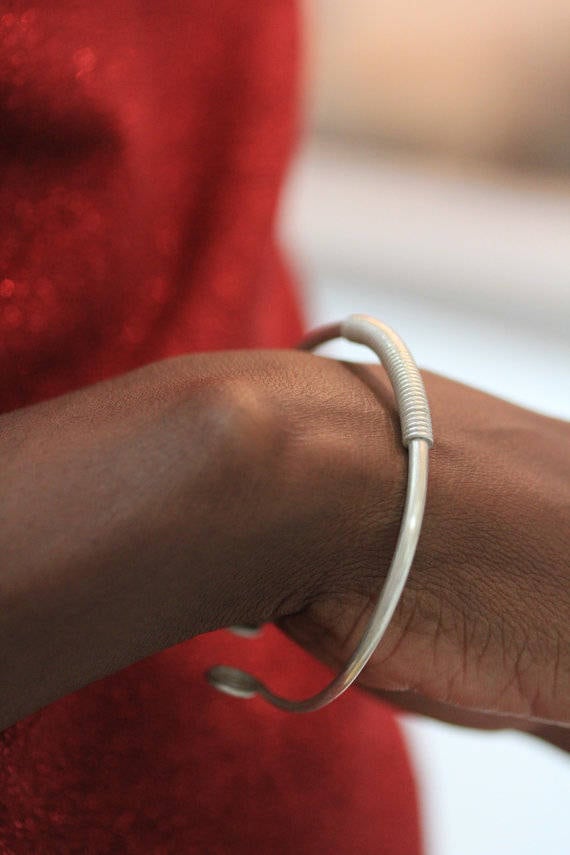 ［a-BL201] Karen Silver Bracelet 17cm Thai Karen Silver Bangle Cuff Bracelet With Spirals*silver