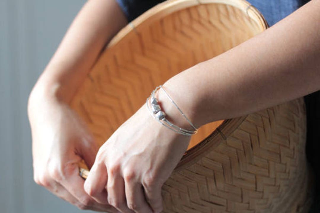 Handmade Silver Bracelet With Woven Silver Cubes*woman Accessory