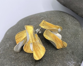 Handmade silver leaf-shape hanging earrings (E0218)