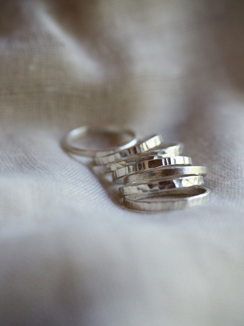 Stackable silver rings with different textures R0021 image 9