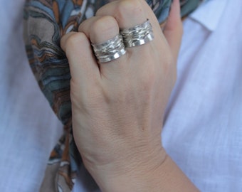 Handmade Ring with Hammered Silver Wire on a cylindrical base*silver ring*ring for women*ring for her*personalized gift*ring for men(R0006)
