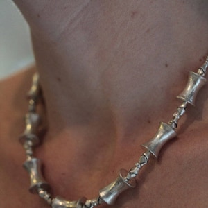 Handmade Silver Necklace with Plain and Woven Silver Beads and Bobbin-Shape Pieces*silver necklace*bead necklace*necklace for women (N0001)