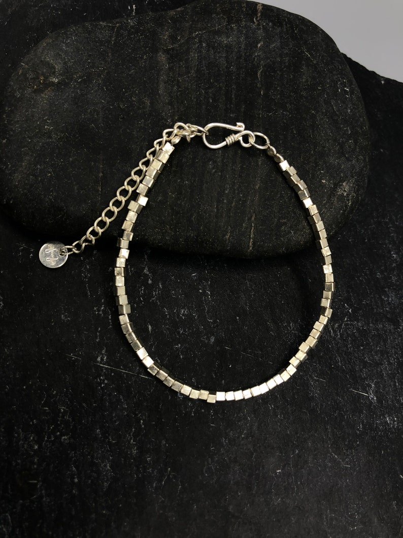 Silver Cube Beads Bracelet With Adjustable Chain B0073 Etsy