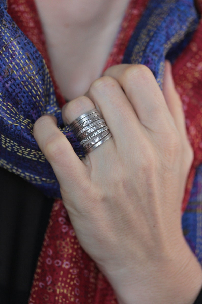 Stackable silver rings with different textures R0021 image 1