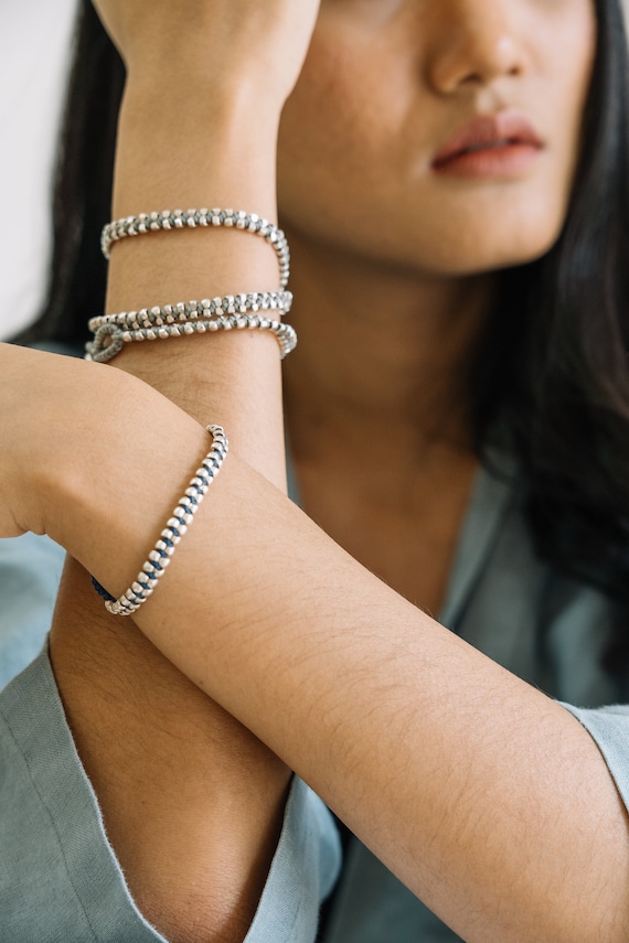 アクセサリー Silver Beaded Bracelet / Medium Sterling Silver beaded bracelet – The Goldsmith