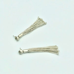 Silver beads tassel earrings E0220 stud + tassel dangle