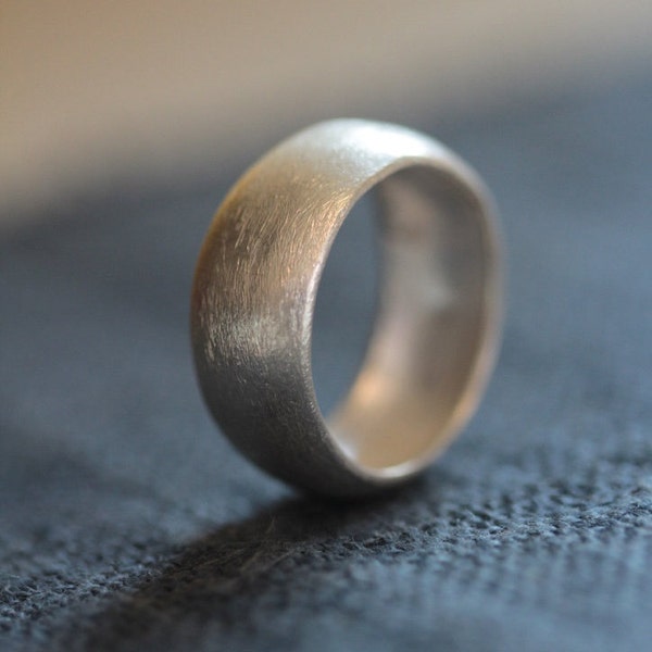 Handmade wide band scratched surface silver ring (R0036)<Custom Engraved Available>