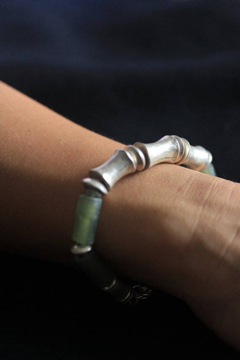 Bamboo shape Bracelet with Bobbin sterling silver pieces and Etsy
