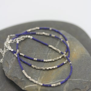 Turquoise or lapis lazuli and cube silver beads bracelet with adjustable chain B0071 image 4