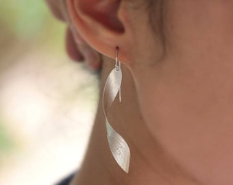 Handmade Twisting Leaf Silver hook Earring*silver earring*hook earring*earring for women*earring for her (E0138)