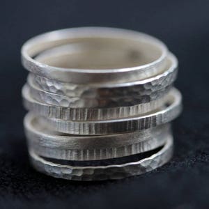 Stackable silver rings with different textures R0021 image 5