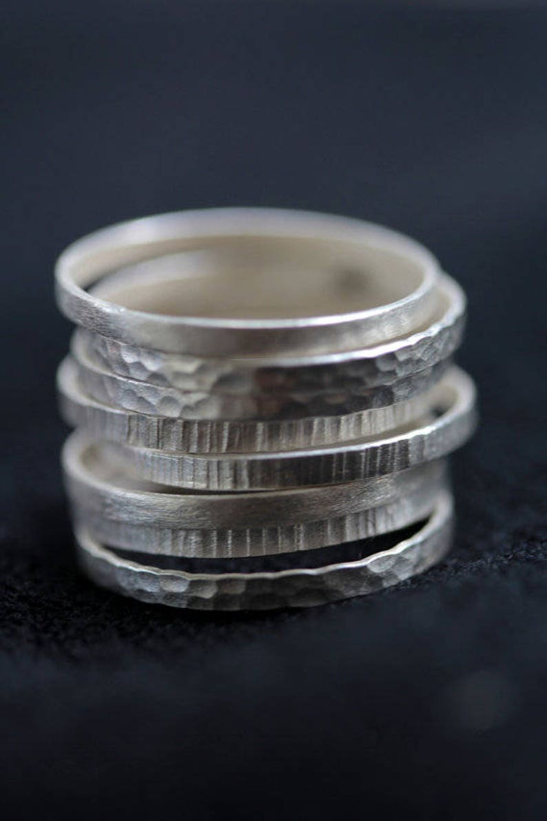 Stackable silver rings with different textures R0021 image 5