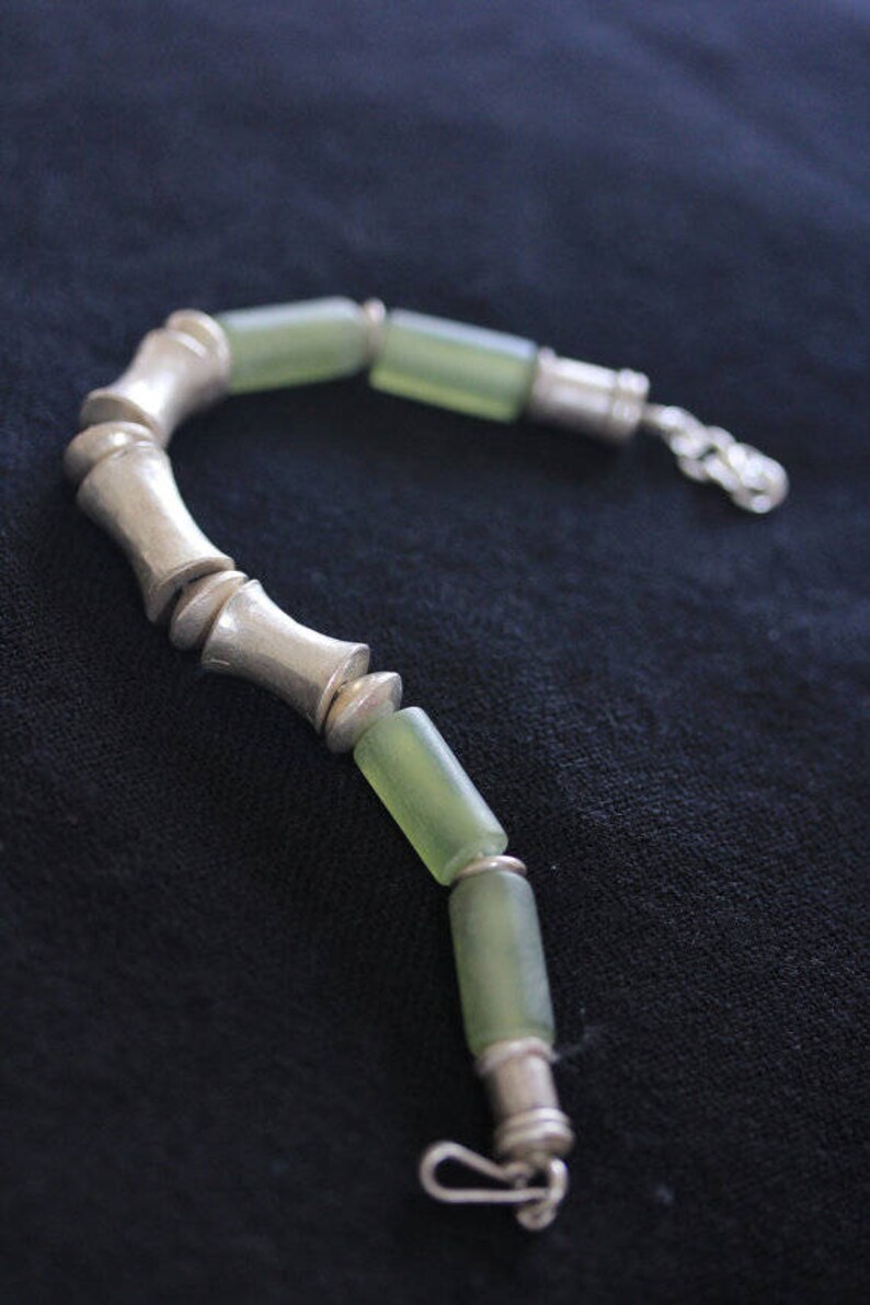 Bamboo shape Bracelet with Bobbin sterling silver pieces and Etsy