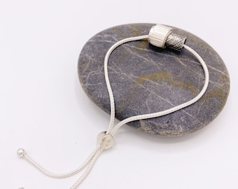Adjustable sliding knot silver bracelet with handmade charms (B0085)